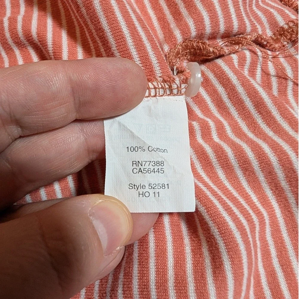 J Crew Peach White Striped Ruffle Button Front Cotton Henley Top Women's‎ Small